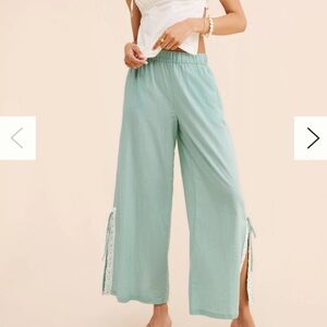 NWT Anthropologie Eyelet Trim Wide Leg Pants Size XL Blue Pockets NEW